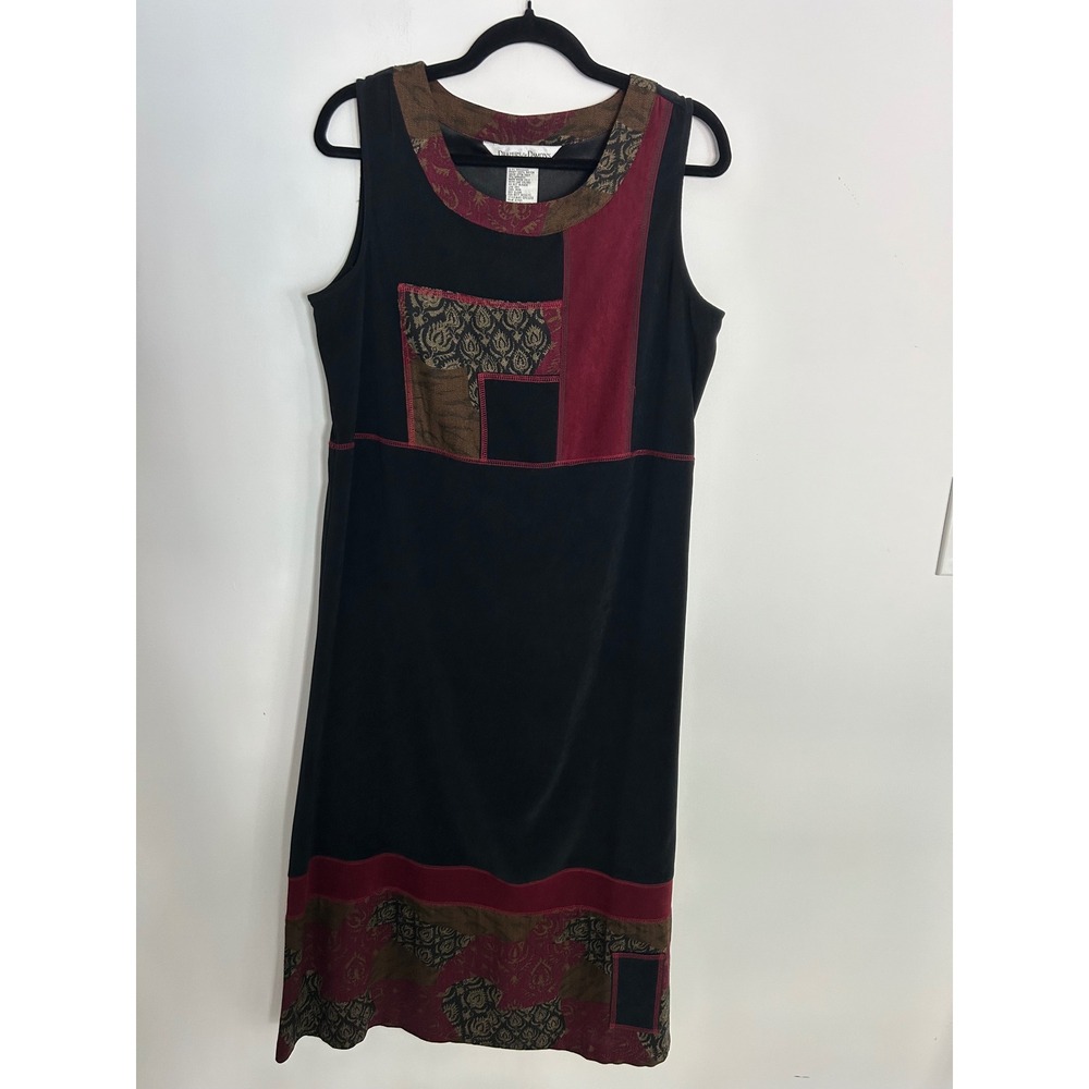 Drapers & Damons Womens Patchwork Colorblock Sheath Dress Black Burgundy Size 14
